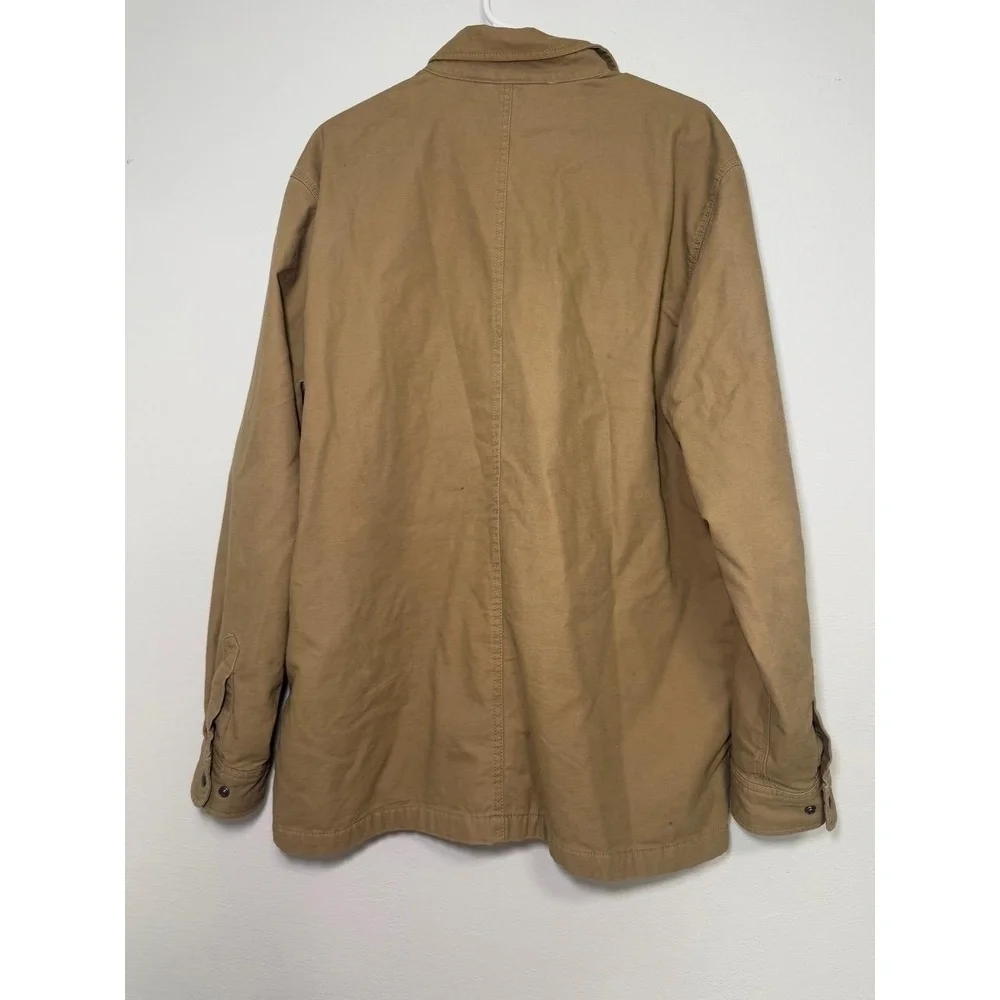 Carhartt Work Jacket Mens Size L Tan Chore Coat Button Front Rugged
